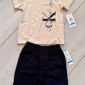 Calvin Klein Jeans Cream Tee and Black Shorts Set
